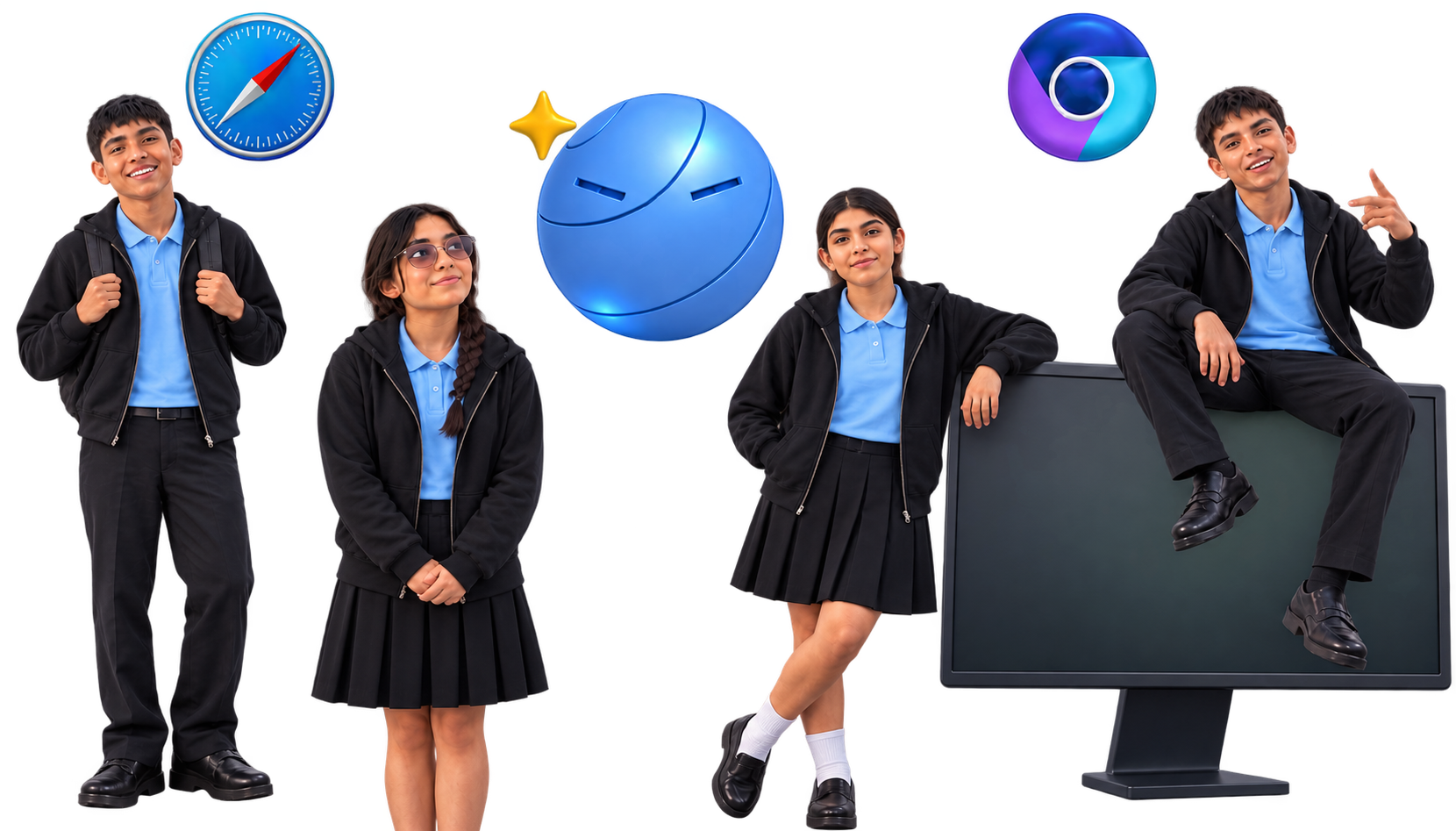 Estudiantes usando Aldro AI en distintos dispositivos y navegadores